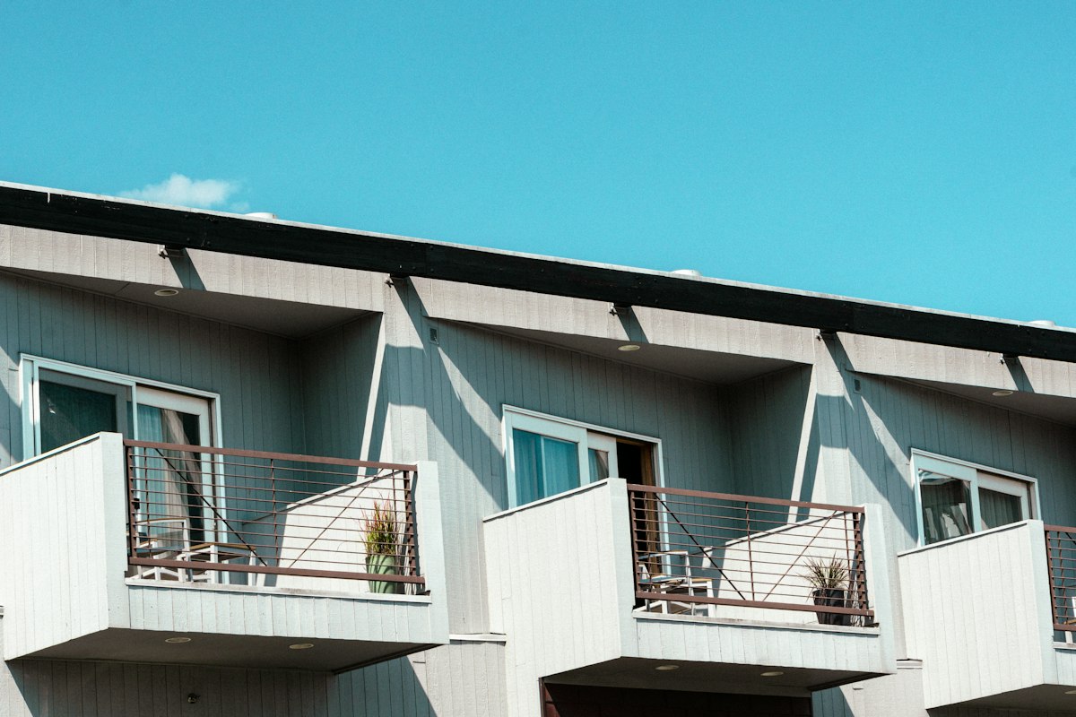 Apartment building with balconies, illustrative stock photograph