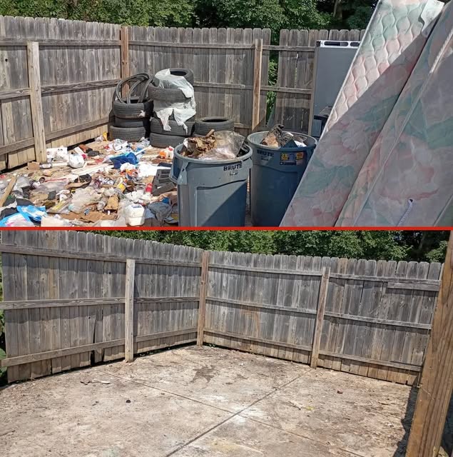 Before-and-after bulk debris cleanup shown on Simply’s Instagram